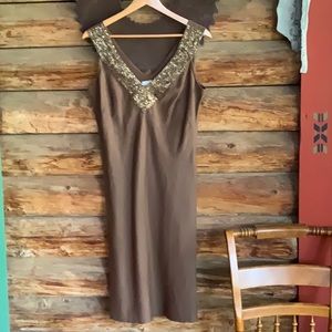 Speigel brown linen Vee neck dress